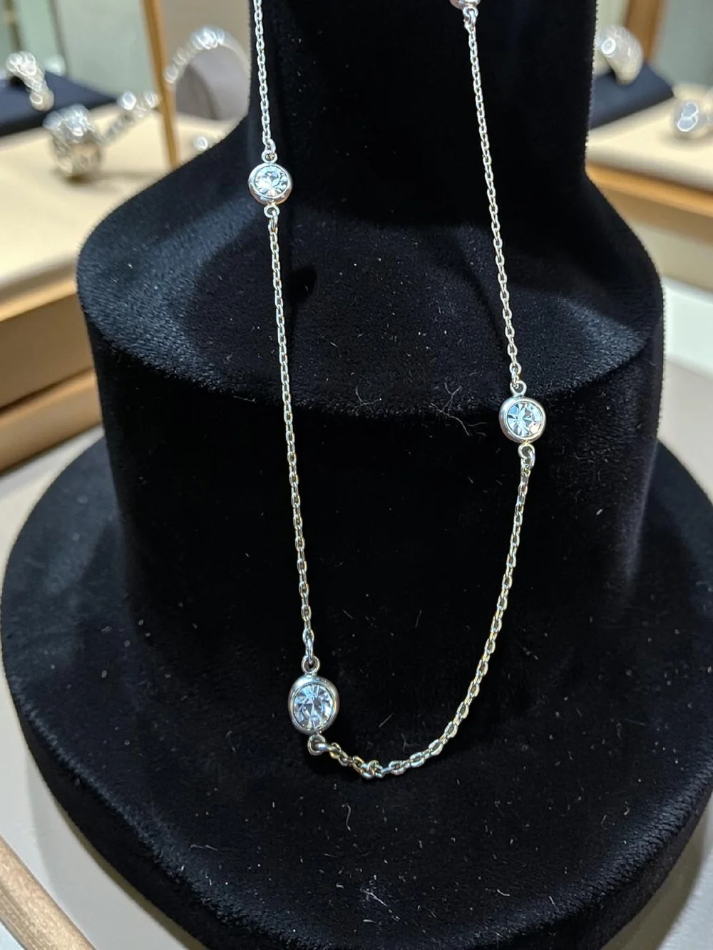 Gold Bezel Set Crystal Station Long Necklace